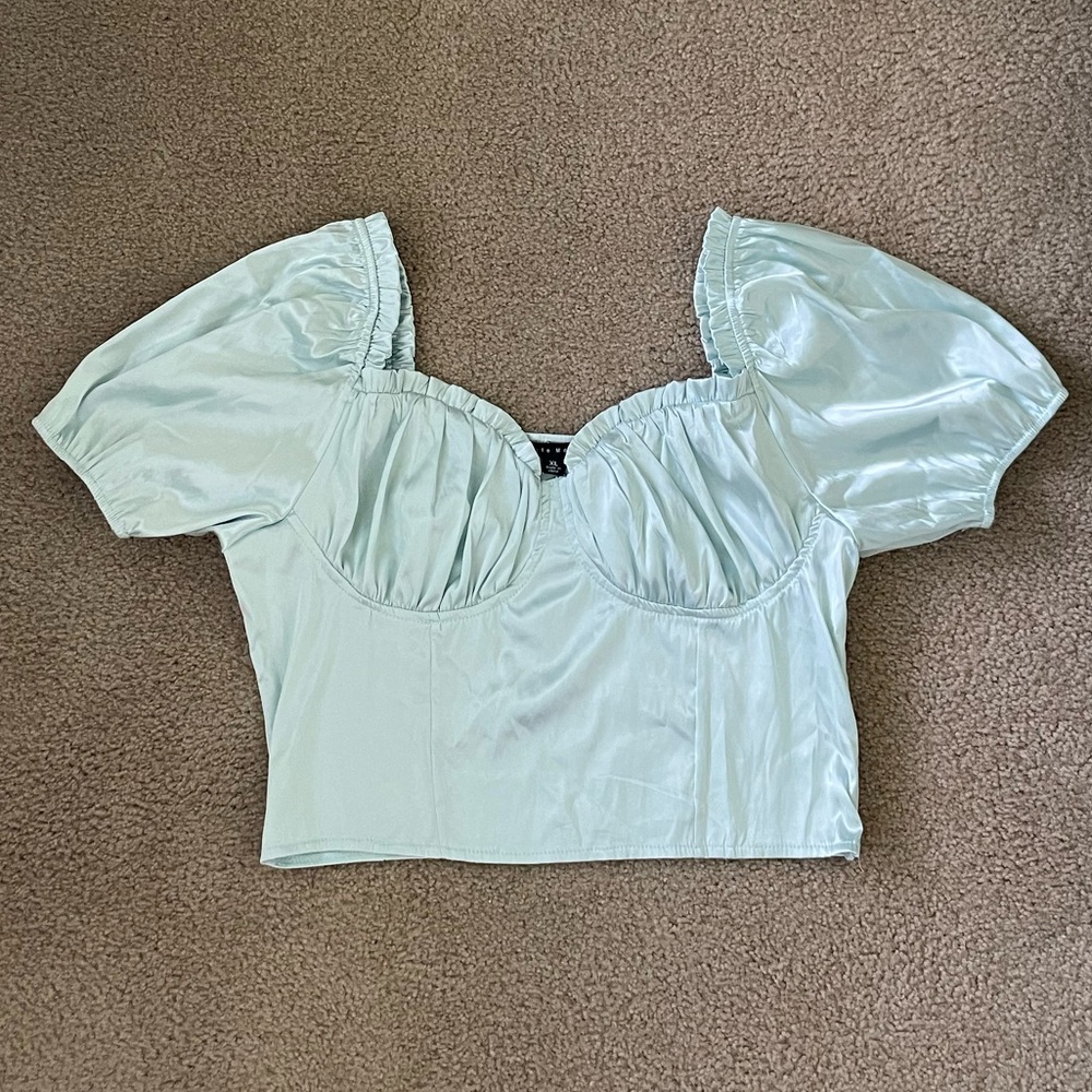 NWOT Blue Puff sleeve Milkmaid top